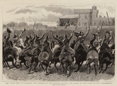 El Salvaje Oeste en Windsor, los miembros de la compañía saludando a la Reina al final de la actuación de John Charlton